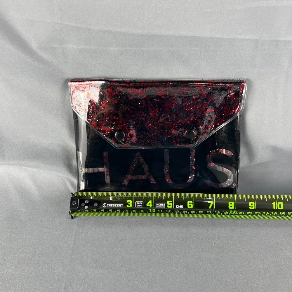 Haus Laboratories by Lady Gaga Cosmetic Bag Womens Black Red Glitter Lightweight